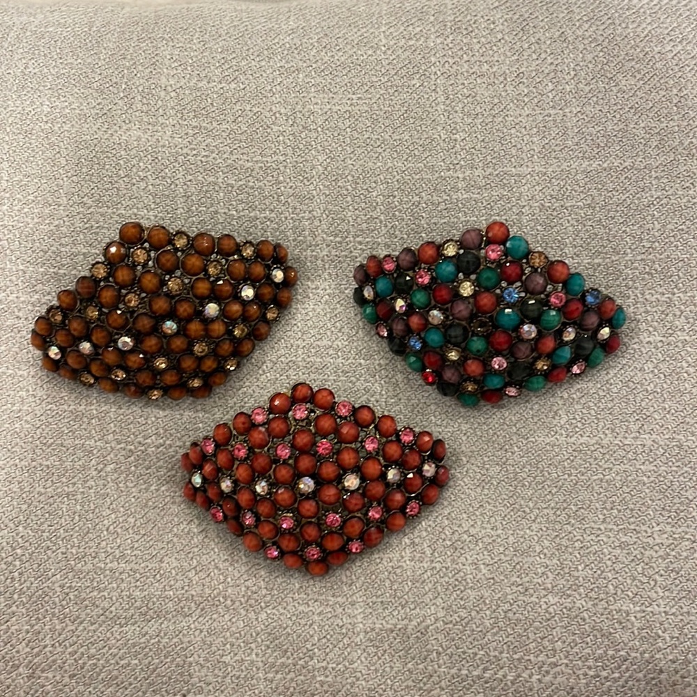 Antique Vintage Set of Three Rhinestone Large Statement Barrettes Hair Clip
